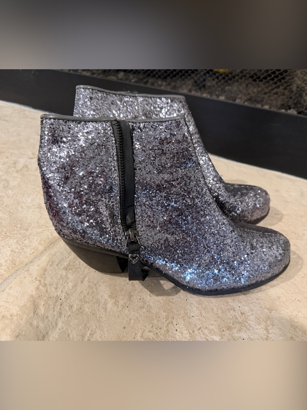 princess vera wang Silver Glitter Ankle Booties